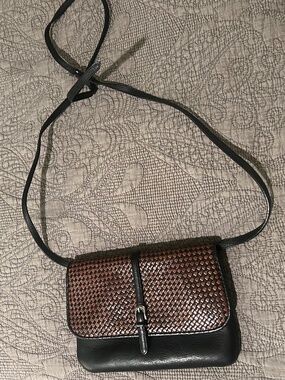 Brighton Woven Bag with Free Glasses Case! Black and Brown Leather Phone Bag
